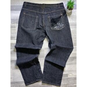 Karl Kani Gold Baggy Jeans Mens 40x34 Black Wide Leg Tupac Urban Streetwear 90s